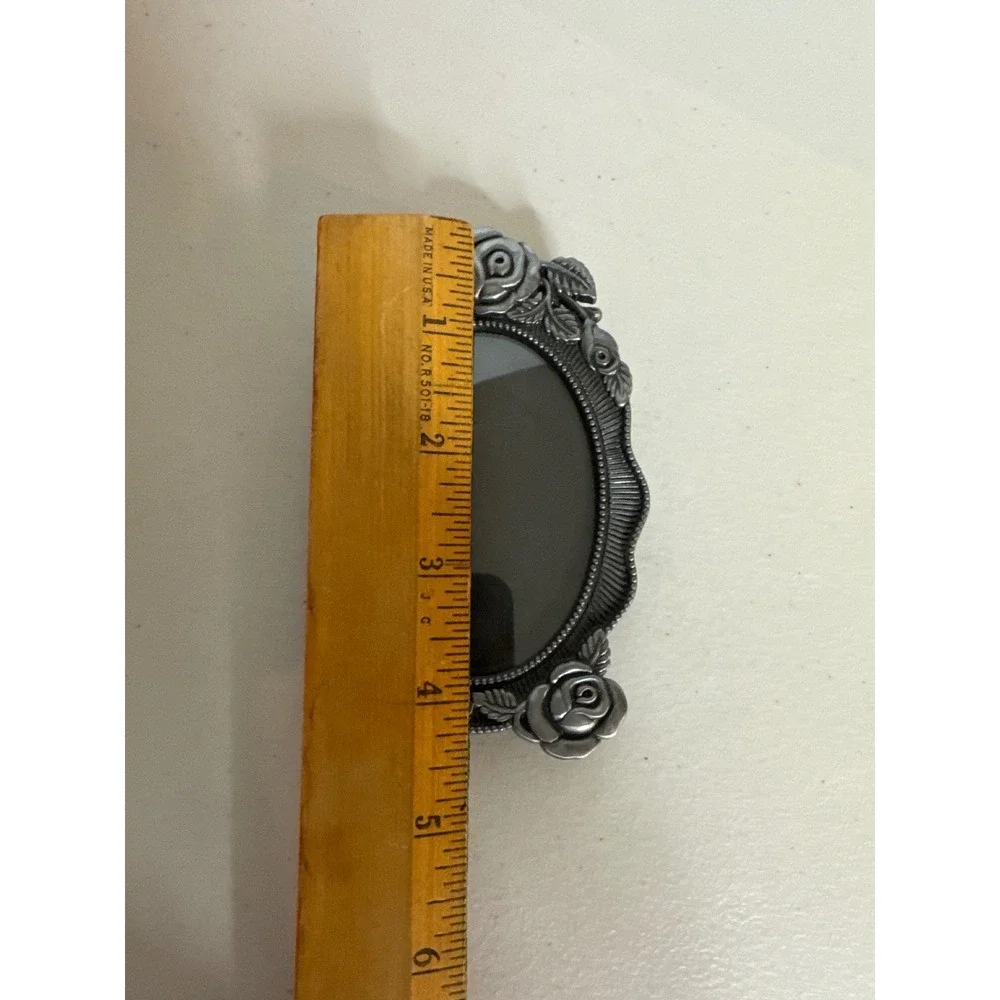 The Weston Gallery Pewter Tone Rose Floral Oval Miniature Picture Frame 4.5x2.75
